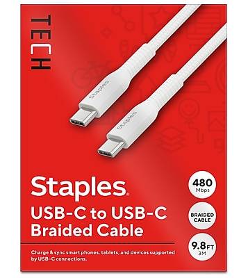 Staples TECH USB-C to USB-C Charging Cable, 9.8 ft., White (ST62336)
