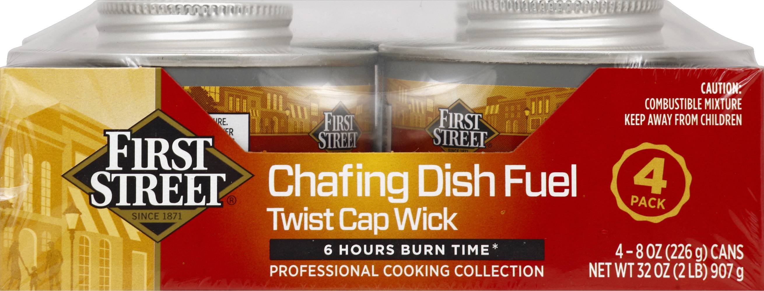 First Street Fancy Heat 6 Hour Fuel Chafing Dish (8 oz, 4 ct)