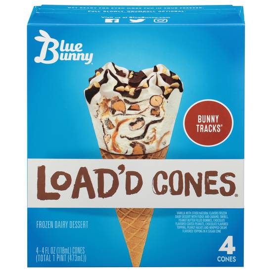 Blue Bunny Bunny Tracks Load'd Cones Vanilla Dairy Dessert Cones (4 ct)