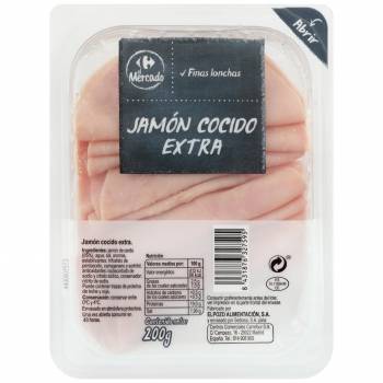 Jamón Cocido Extra en finas lonchas Carrefour El Mercado 200 g