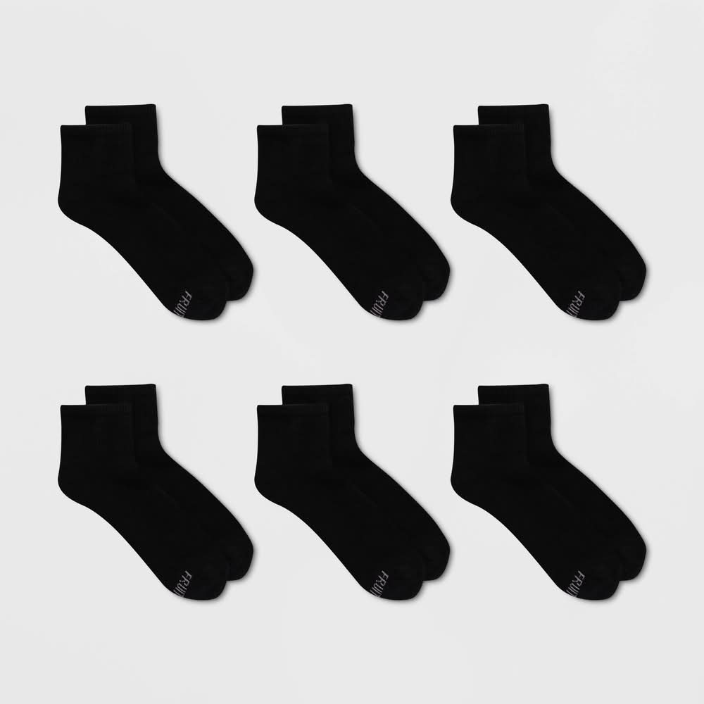 Fruit of the Loom All Day Comfort Cushioned Ankle Socks, Women, 4-10, Black (6 ct)