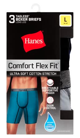 Hanes Boxer Briefs, Men, L, Black,Blue,White,Grey (3 ct)