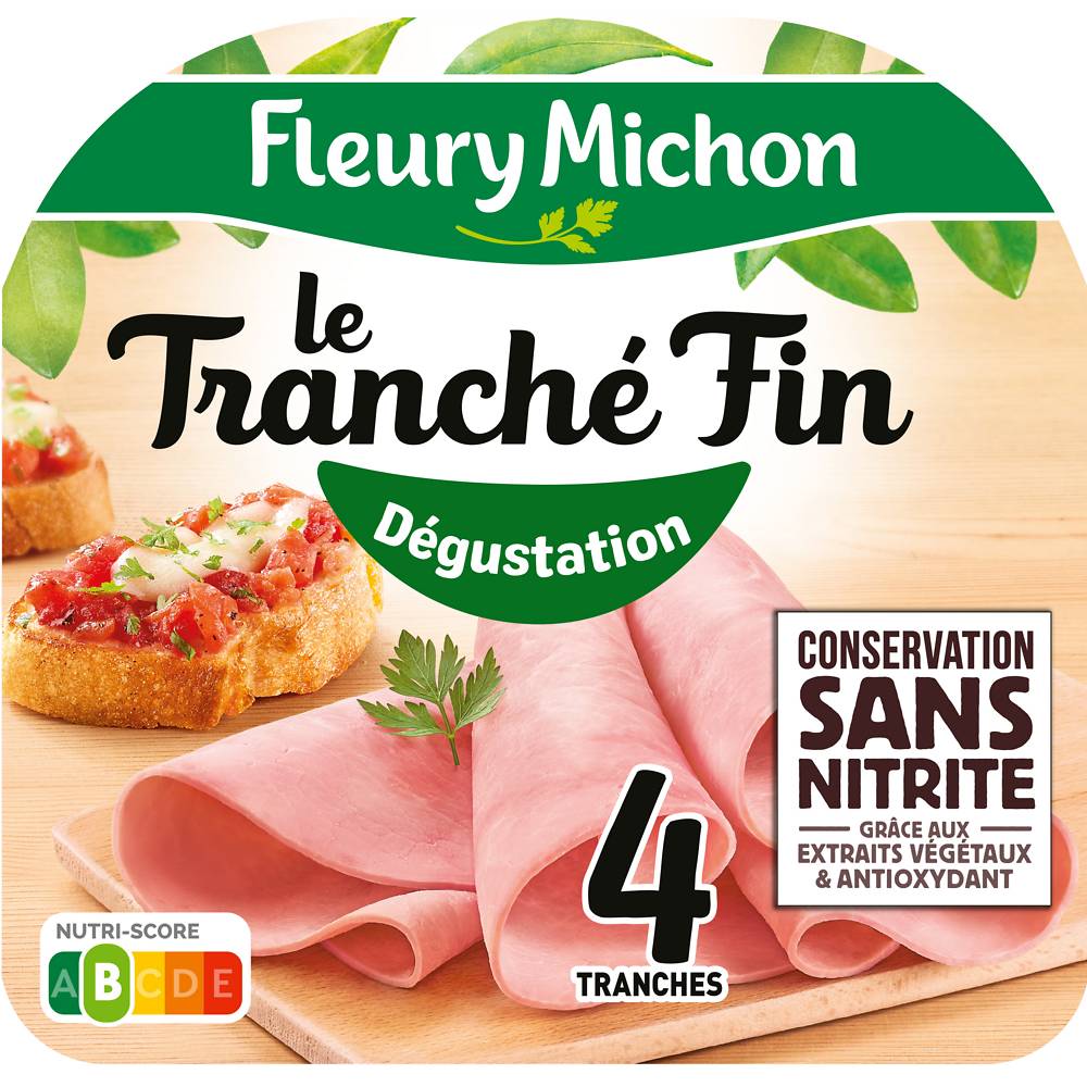 Fleury Michon - Jambon le tranché fin sans nitrite (4 pièces)