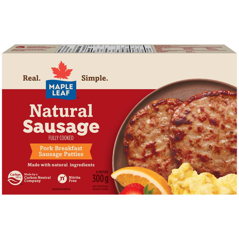 Maple Leaf Fully Cooked Natural Pork Sausage Patties (300 g)