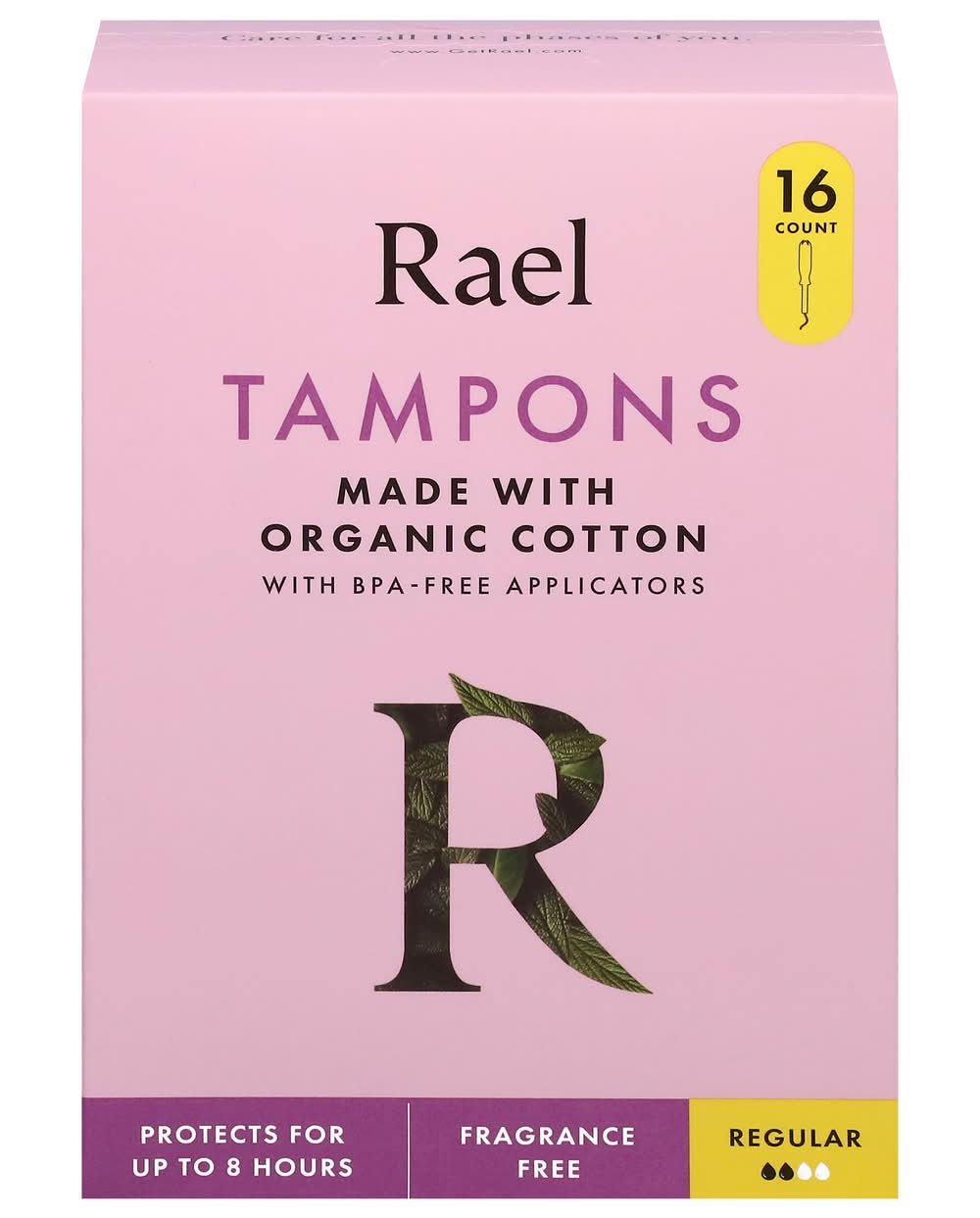 Rael Organic Regular Cotton Core Tampons (16 ct)