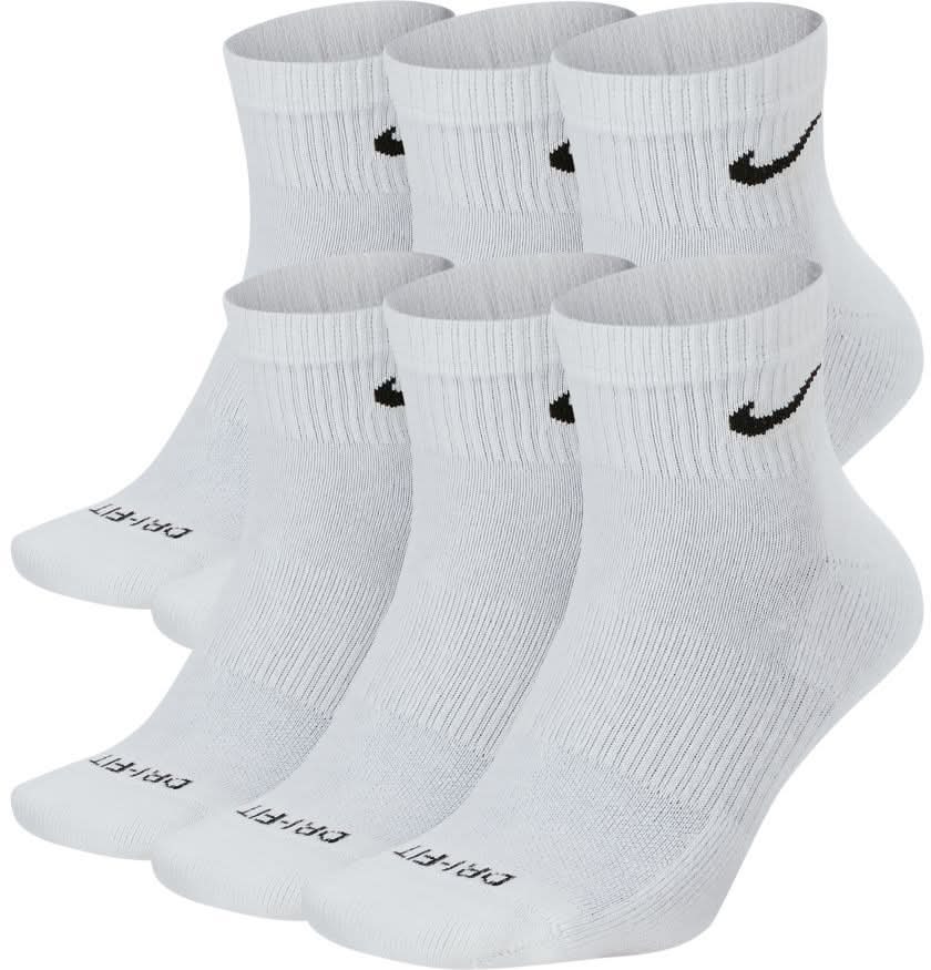 Nike Dri-FIT Everyday Plus Cushioned Training Ankle Socks - 6 Pack (White/Black, L)