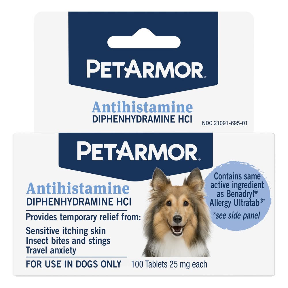 PetArmor® Dog Antihistamine Diphenhydramine HCI Tablets, Itch Relief & Probiotic, 100 Count (Size: 100 Count)