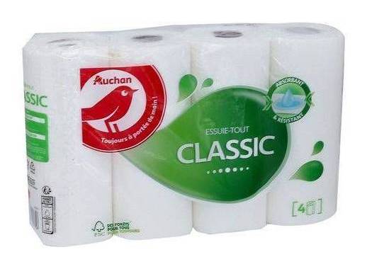 Auchan papier essuie-tout classic blanc 4 rouleaux