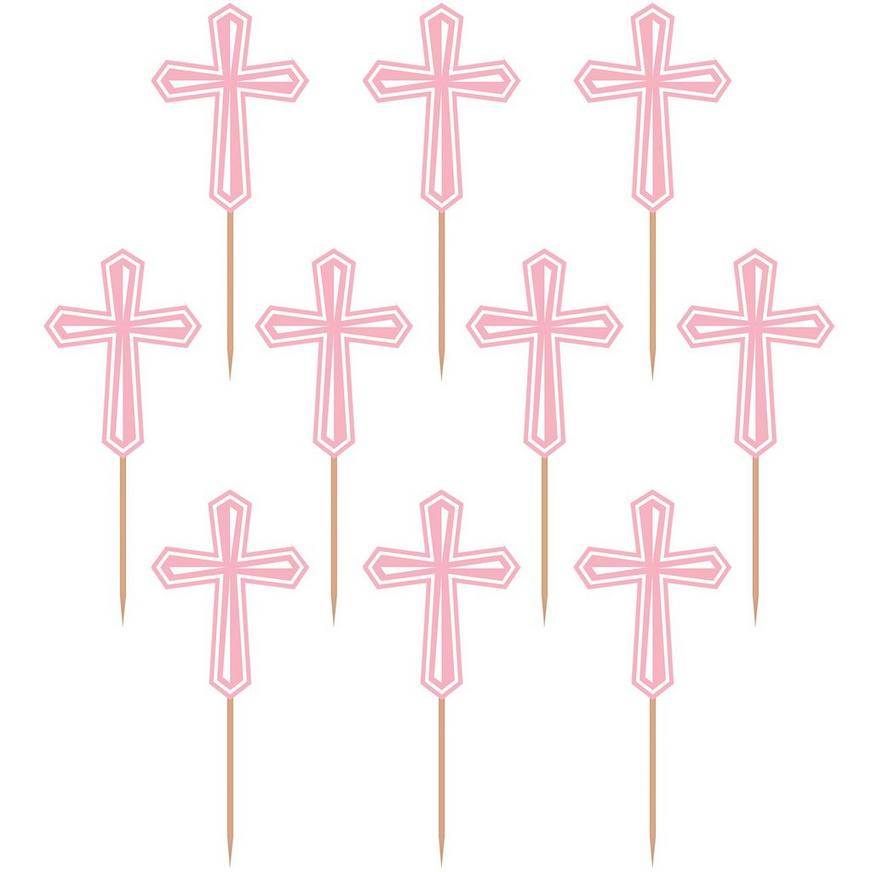Pink Cross First Communion Party Picks, 4.12in, 36ct