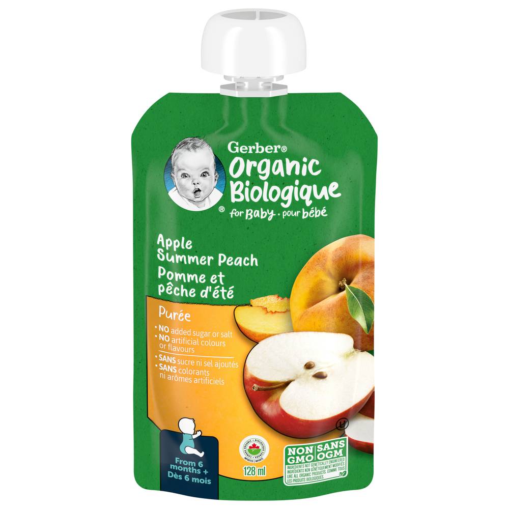 Gerber Organic Purée Summer Baby Food, Apple-Peach (128 ml)