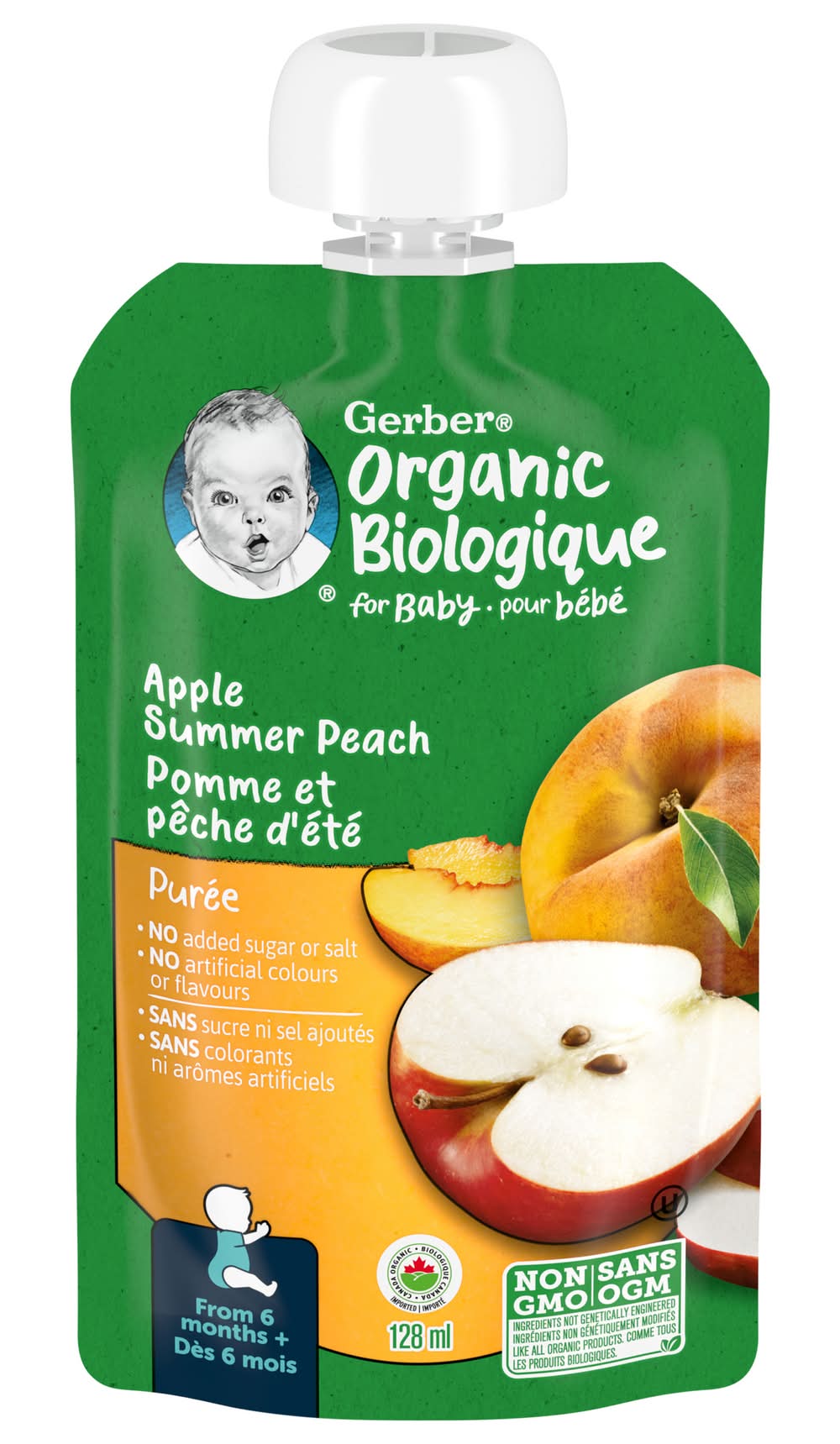 Gerber Organic Purée Summer Baby Food, Apple-Peach (128 ml)