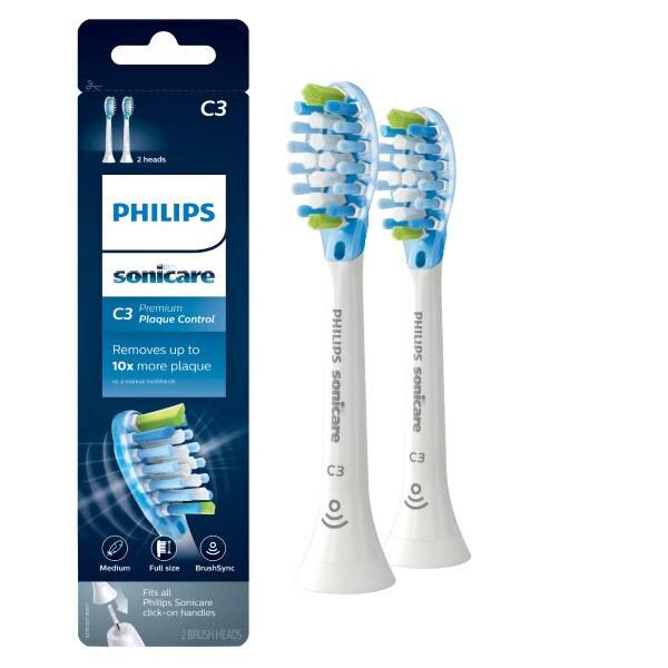 Philips Sonicare C3 Premium Plaque Control Electric Toothbrush Replacement Brush Heads, Medium Bristle, White, 2 Ct