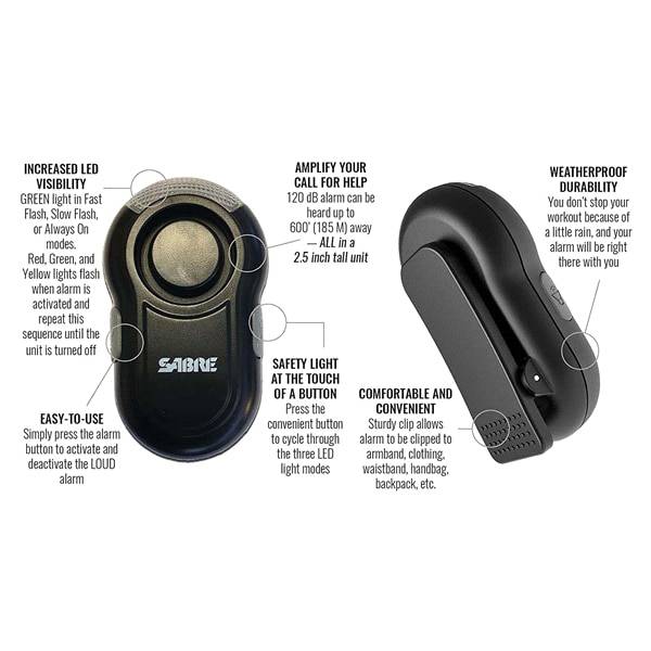 Sabre Personal Alarm with Clip & LED Light