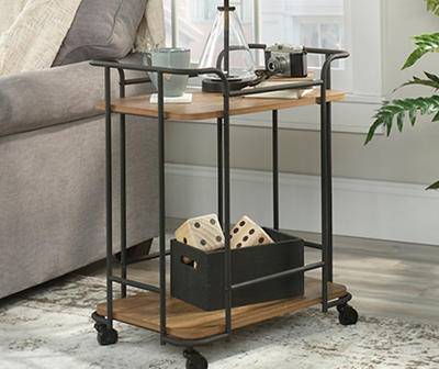 Sauder Station House Etched Oak Rolling Side Table