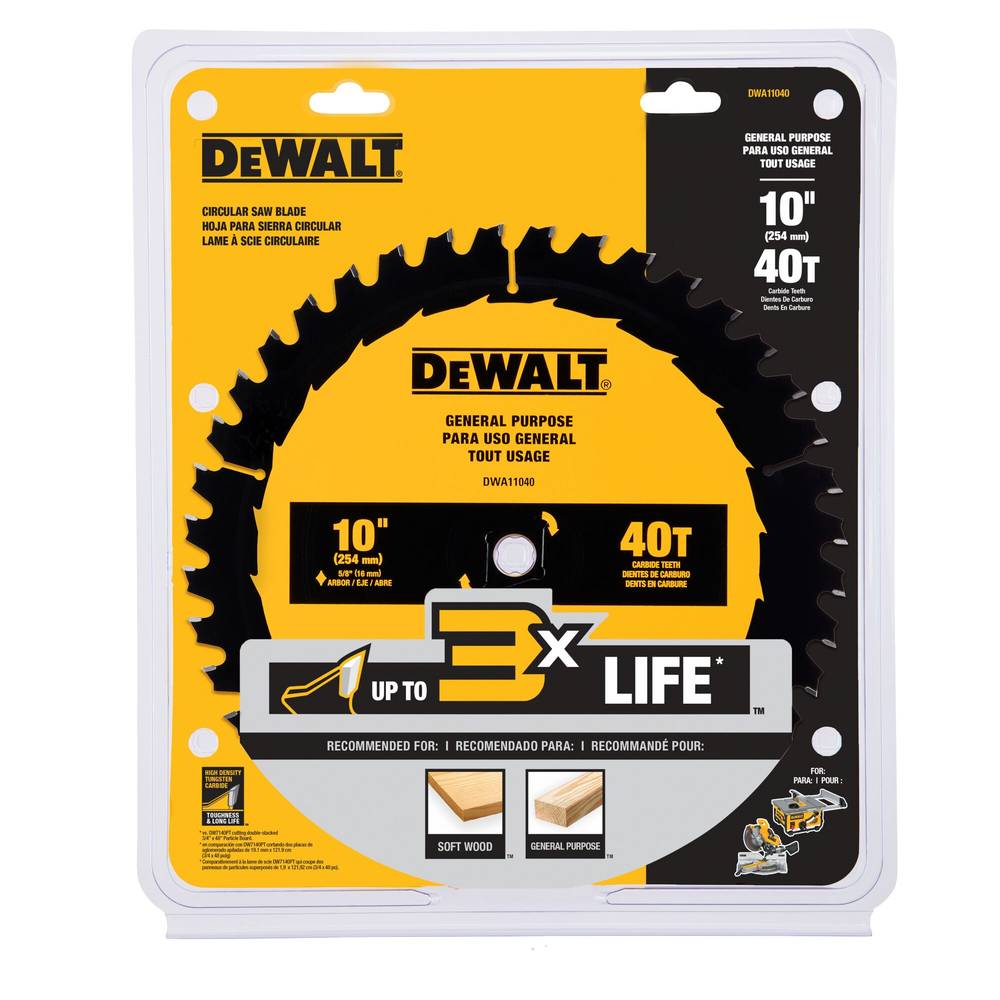 DEWALT Large Saw Blades 10-in 40-Tooth Rough Finish Tungsten Carbide-tipped Steel Miter/Table Saw Blade | DWA11040