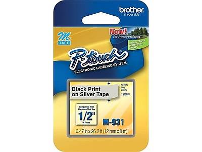 Brother P-touch M-931 Label Maker Tape, 1/2 x 26-2/10', Black on Silver (M-931)