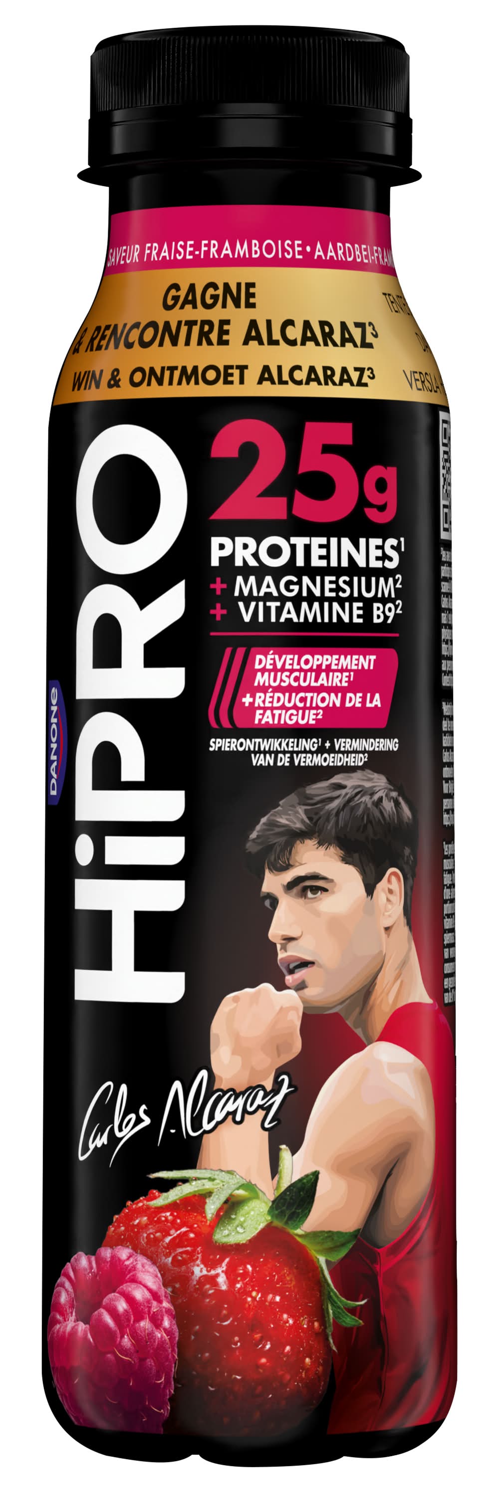 Hipro - Yaourt à boire aromatisé 25g de protéines 0% m.g., fraise-framboise (300g)