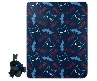 Big Lots Batman Navy Dark Defender Character Pillow and Fleece Throw Set, 40" x 50"