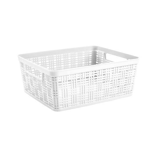 Simply Tidy Plastic Wicker Storage Basket, White