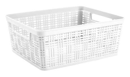 Simply Tidy Plastic Wicker Storage Basket, White