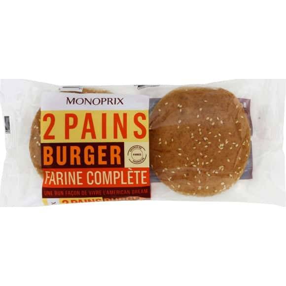 Monoprix Pain Burger Farine Complète Le Sachet De 2, 165G