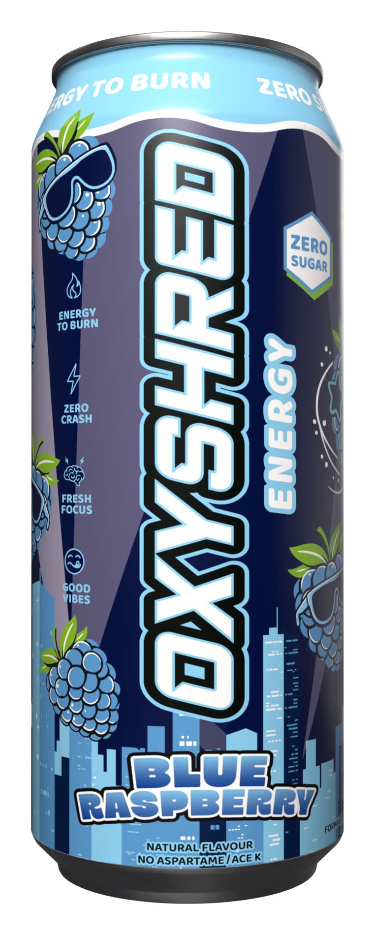 OxyShred Zero Sugar Energy Drink, Blue Raspberry (500mL)