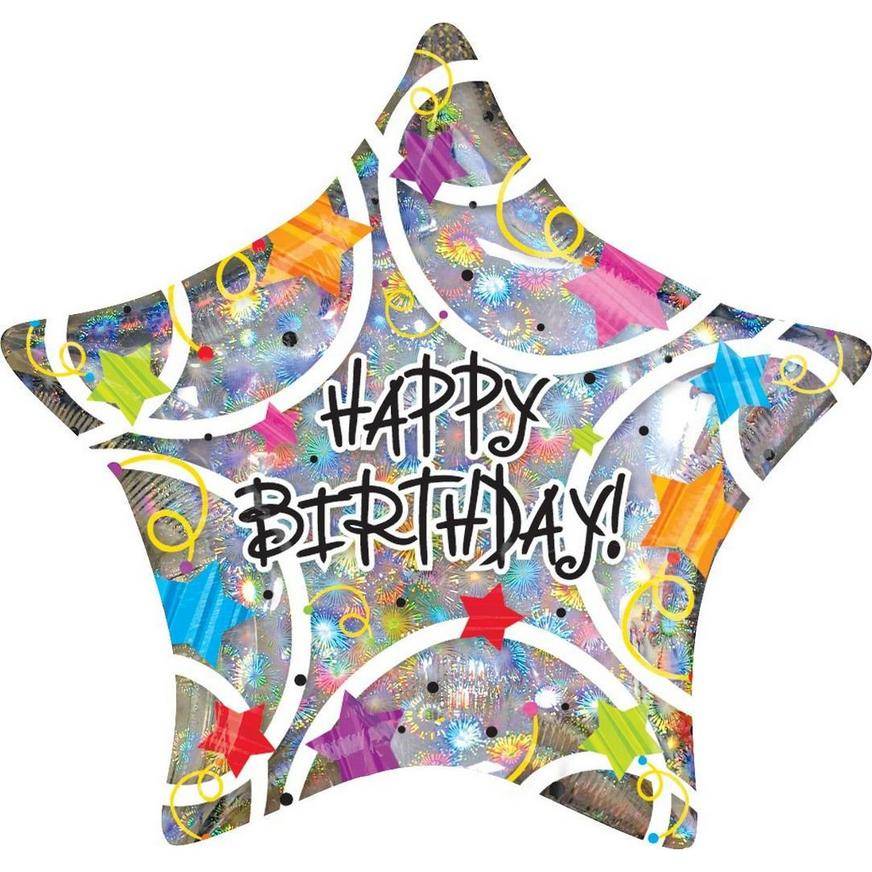 Uninflated Holographic Star Happy Birthday Balloon