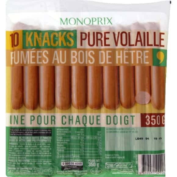 Monoprix Knacks Pure Volaille Fumées Au Bois De Hêtre Le Paquet De 10 - 350 G