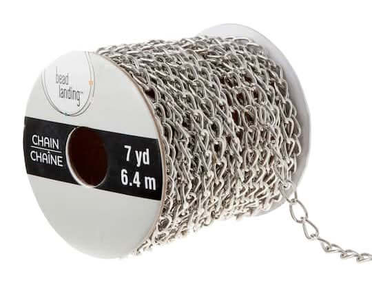 Bead Landing Curb Chain, 7yd, Rhodium
