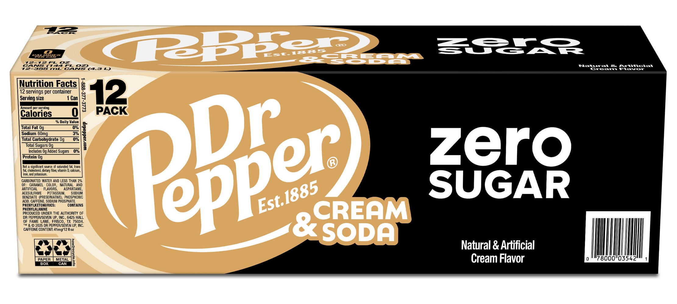 Dr Pepper Zero Sugar Cream Soda (12 x 12 fl oz)