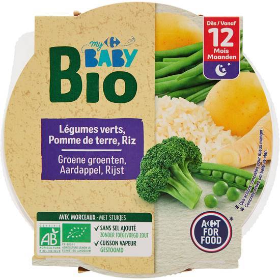 Carrefour Baby Bio - Plat bébé dès 12 mois, légumes verts - pomme de terre - riz (230g)