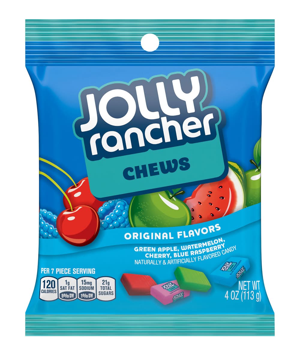 Jolly Rancher Chews Fruit Flavored Candy Bag, Green Apple-Watermelon-Cherry-Blue Raspberry (4 oz)