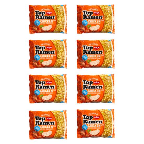 Order Nissin Top Ramen Chicken Flavor Ramen Noodle Soup 3oz 8pk food online from Everyday Needs by Gopuff store, New Haven on bringmethat.com