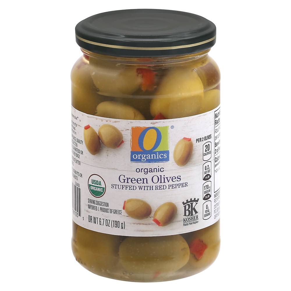 O Organics Organic Green Olives Stuffed With Red Pepper (6.7 oz)