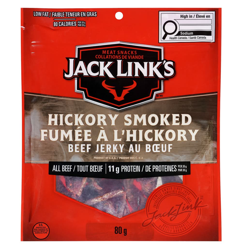 Jack links jerky au bœuf à l'hickory fumé - jack link's beef jerky, hickory smoked (80 g)