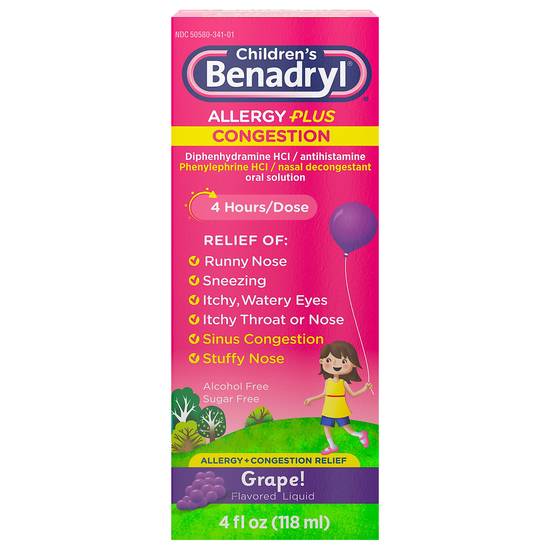 Benadryl Children's Liquid Grape Flavored Allergy Plus Congestion