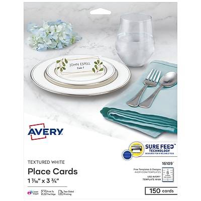 Avery Printable Blank Place Cards With Sure Feed 1-7/16" X 3-3/4", Textured White, 150 Customizable Tent Cards