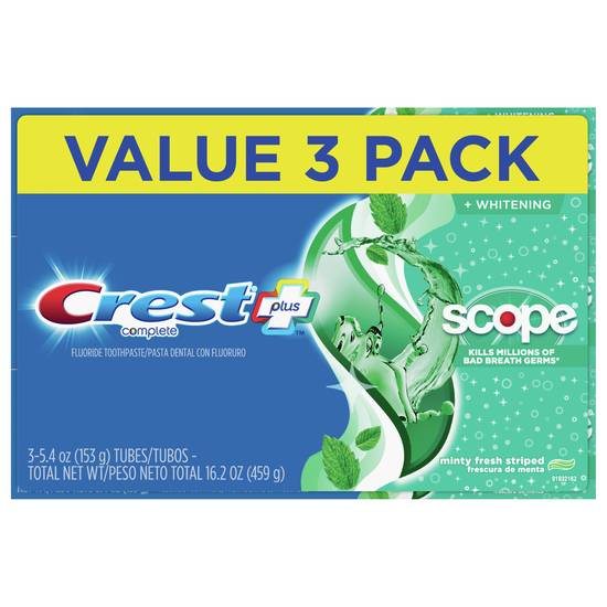 Crest + Scope Complete Whitening Toothpaste Minty Fresh (3 ct)