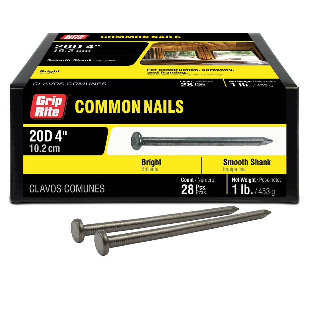 Grip-Rite 4-in 6-Gauge Bright Smooth Shank Common Nails (28-Per) | 20C1