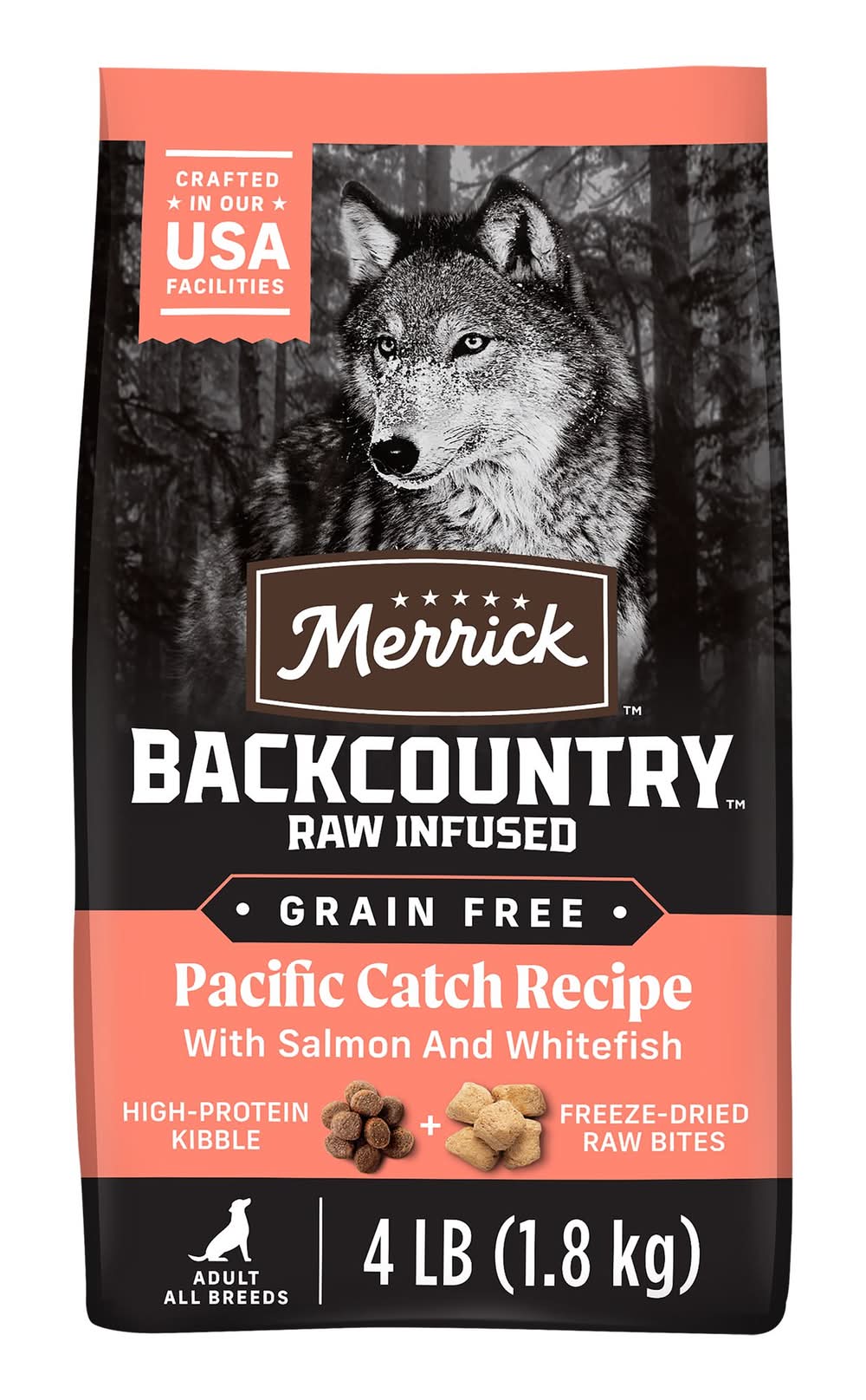 Merrick® Backcountry® Grain Free Adult Dry Dog Food - Natural, Freeze Dried Raw, Salmon & Whitefish (Size: 4 Lb)