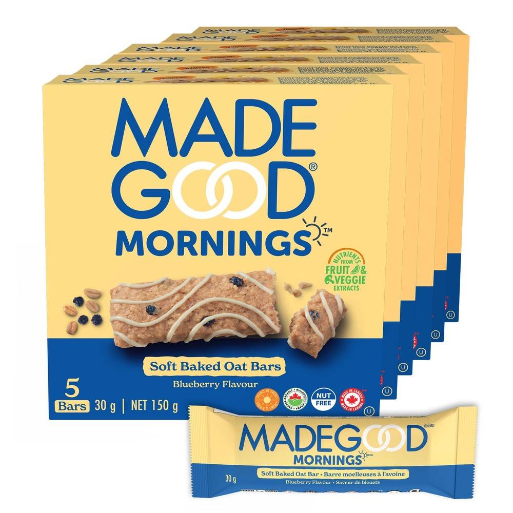 MadeGood Mornings Oat Bars Soft Baked, Blueberry (5 x 30 g)