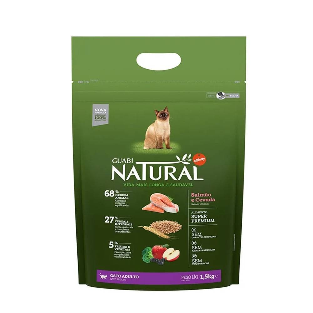 Guabi Natural · Ração para gatos adultos sabor salmão e cevada (1,5 kg)