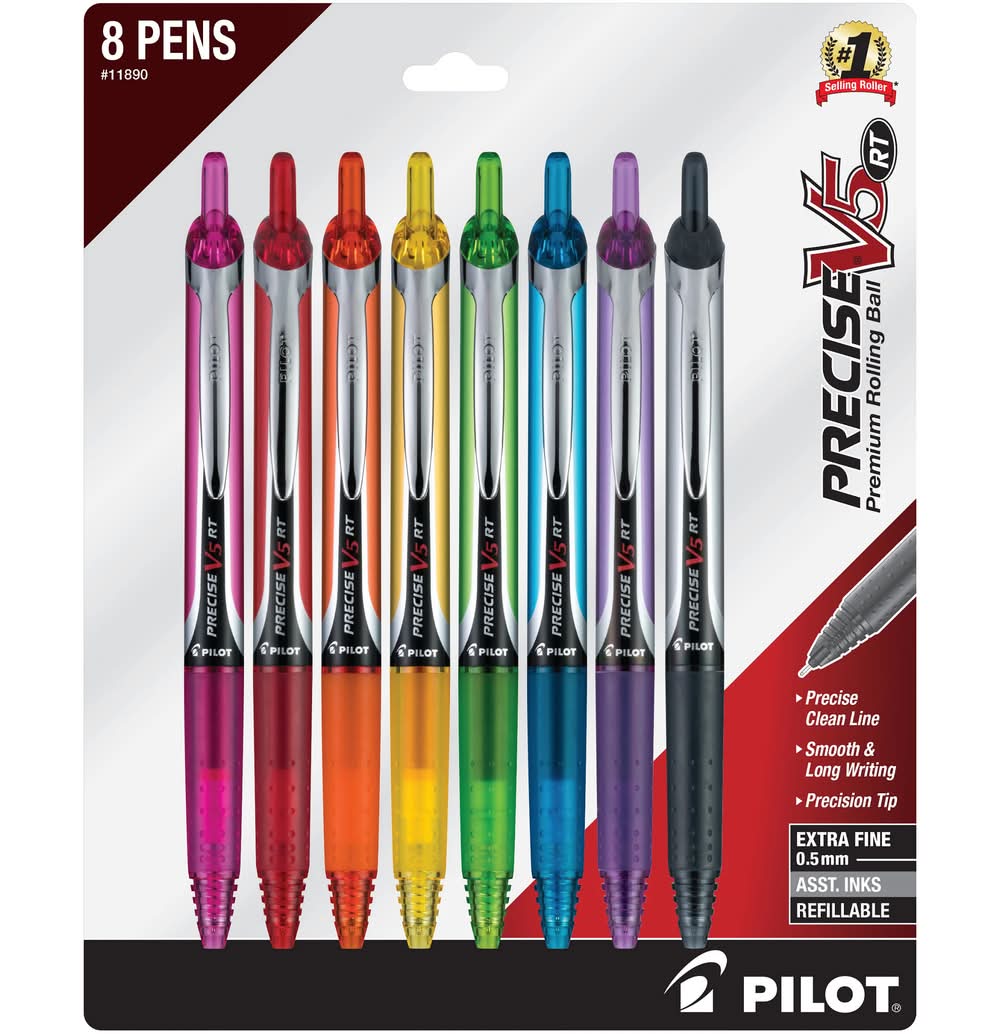 Pilot Precise V5 Rt Premium Rolling Ball Pens, Assorted (8 ct)