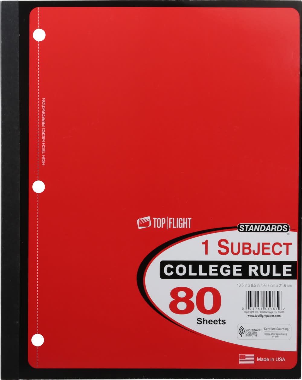 Top Flight 1 Subject College 80 Sheets Rule Book (0.8 lbs)