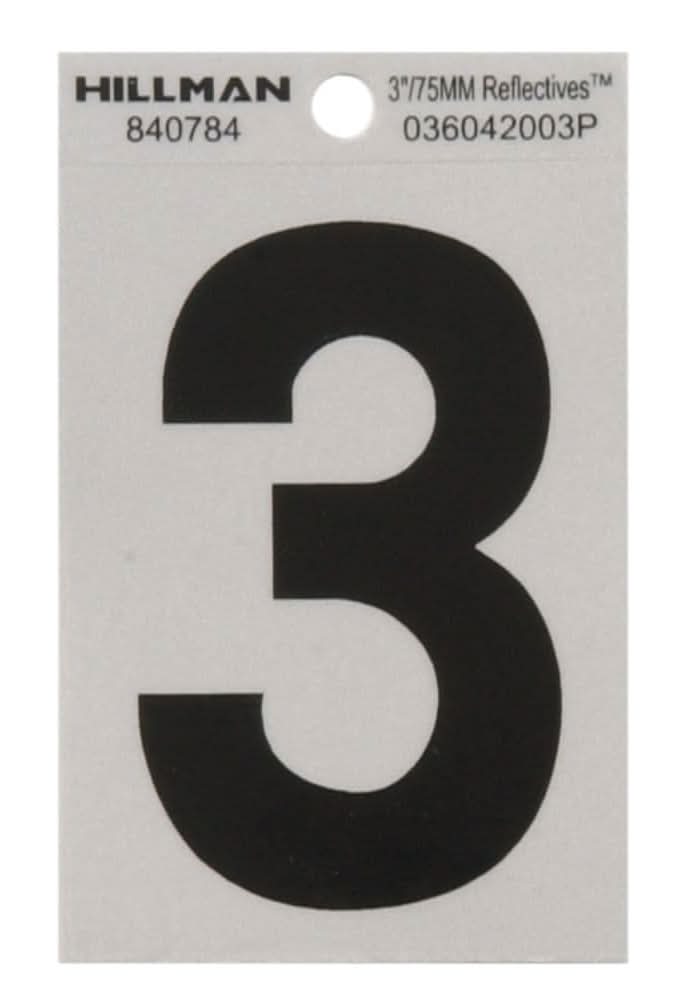 Hillman 3-in Reflective Reflective Silver Number 3