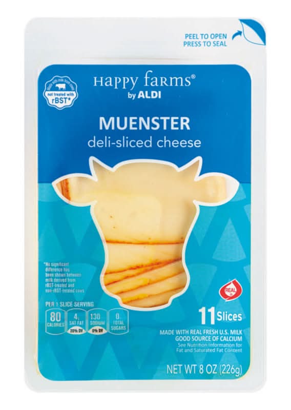 Happy Farms Deli Sliced Muenster Cheese (8 oz, 11 ct)