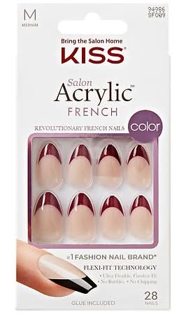 KISS Salon Acrylic French Glue on Nails, M, Catchy (28 ct)