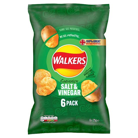 Walkers Salt & Vinegar Multipack Crisps (6 pack, 25 g)