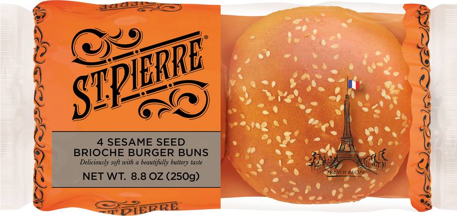 St. Pierre Pre-Sliced Sesame Seed Brioche Burger Buns
