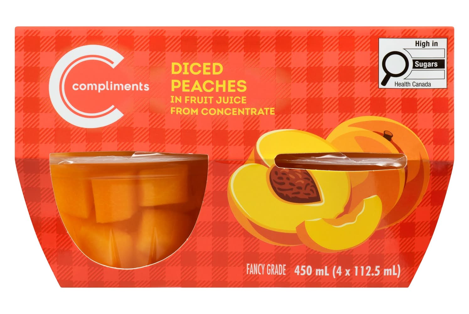Compliments In Fruit Juice, Diced Peaches (450 ml, 4 ct)